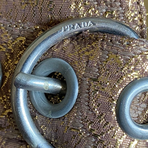 PRADA VINTAGE D’ORSAY KITTEN HEELS PUMPS GOLDEN BROCADE ICONIC BUCKLE SIZE 39.5 - Picture 12 of 17